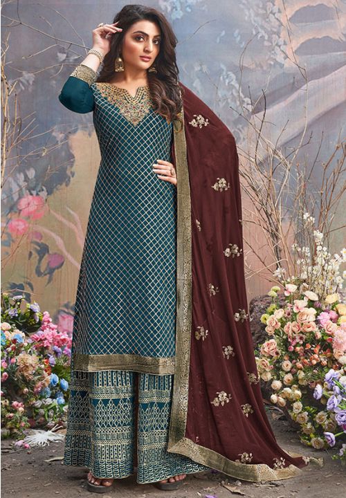 Green Sangeet Sharara Kameez Suit In Upada Silk YDROY299701 - ShreeFashionWear  