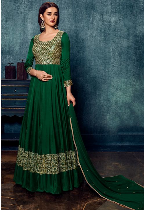 Green Satin Fabric Anarkali Suit In Sequin Work SFSA310206 - ShreeFashionWear  