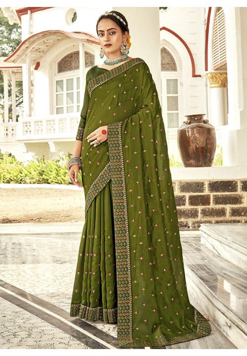 Green Silk Indian Bridesmaid Wedding Saree  SRPRF165404 - ShreeFashionWear  