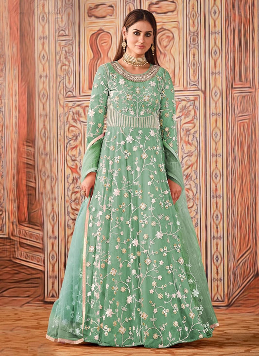 Green Wedding Party Long Anarkali Suit FZ94980 - ShreeFashionWear  