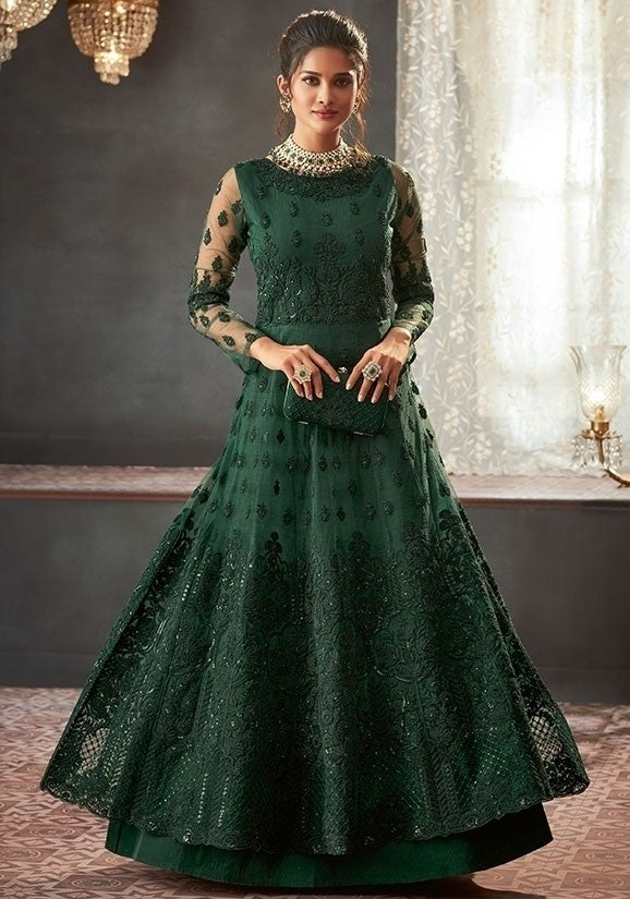 Green Long Gown With Embroidery Beaded Work SHREE887 - ShreeFashionWear  