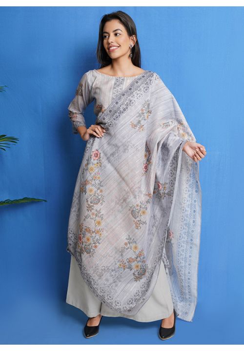 Grey Chanderi Silk Plus Size Silk Salwar Pant Kameez SHSTL18510 - ShreeFashionWear  