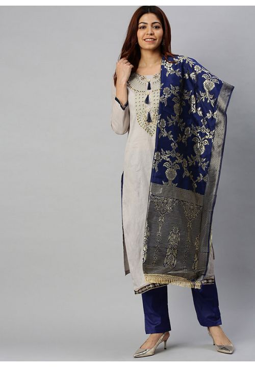 Grey Cotton Salwar Pant With Art Silk Dupatta SRPRF115304 - ShreeFashionWear  