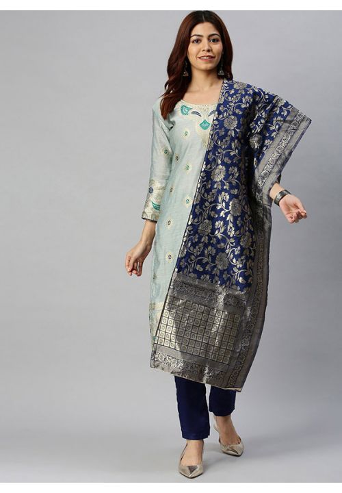 Grey Cotton Salwar Pant With Art Silk Dupatta SRPRF115308 - ShreeFashionWear  
