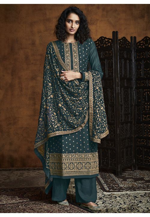 Grey Evening Palazzo Salwar Suit In Silk SHYS65702D - ShreeFashionWear  