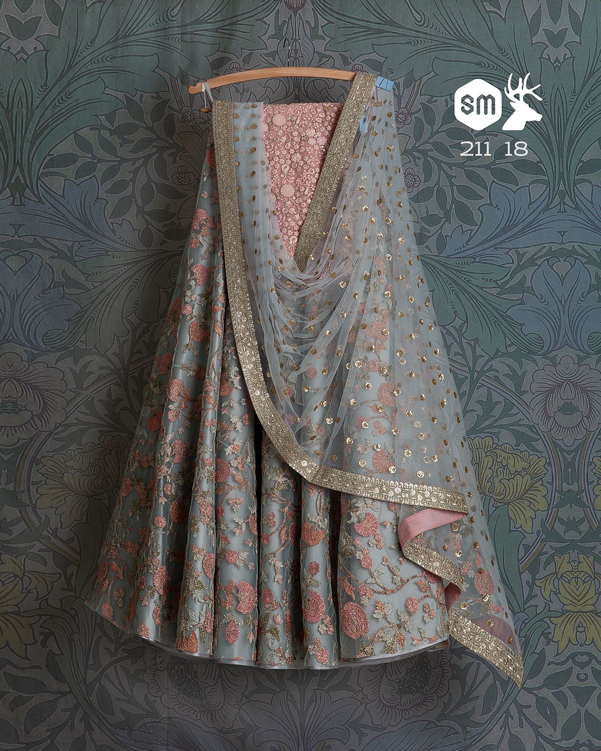 Grey Floral Bridal Handwork Net Silk Lehenga Choli  INS2291 - ShreeFashionWear  