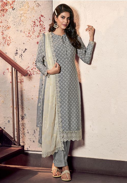 Grey Indian Pakistani Crepe Salwar Pants Trouser Kameez  SFYS67104 - ShreeFashionWear  