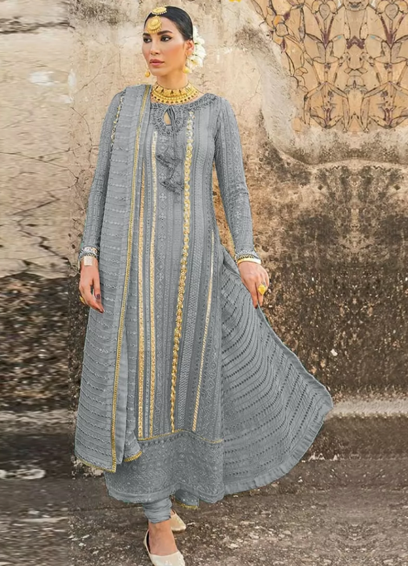 Grey Pakistani Salwar Pant Salwar Suit In Georgette SHFZ109855 - ShreeFashionWear  