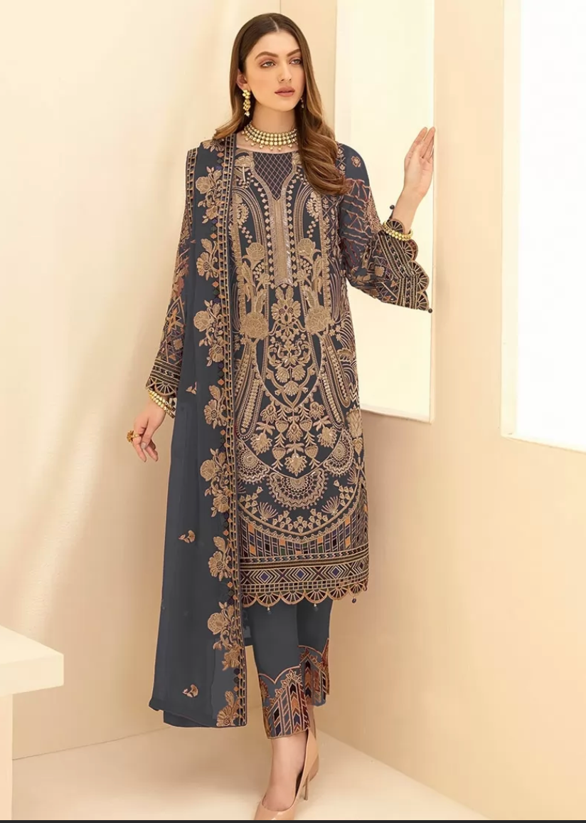 Grey Pakistani Style Salwar Pant Suit In Georgette SHRFZ109865 - ShreeFashionWear  