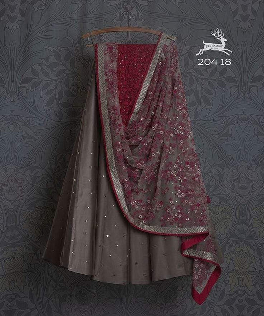 Grey Red Bridal Handwork Net Silk Lehenga Choli  INS2209 - ShreeFashionWear  