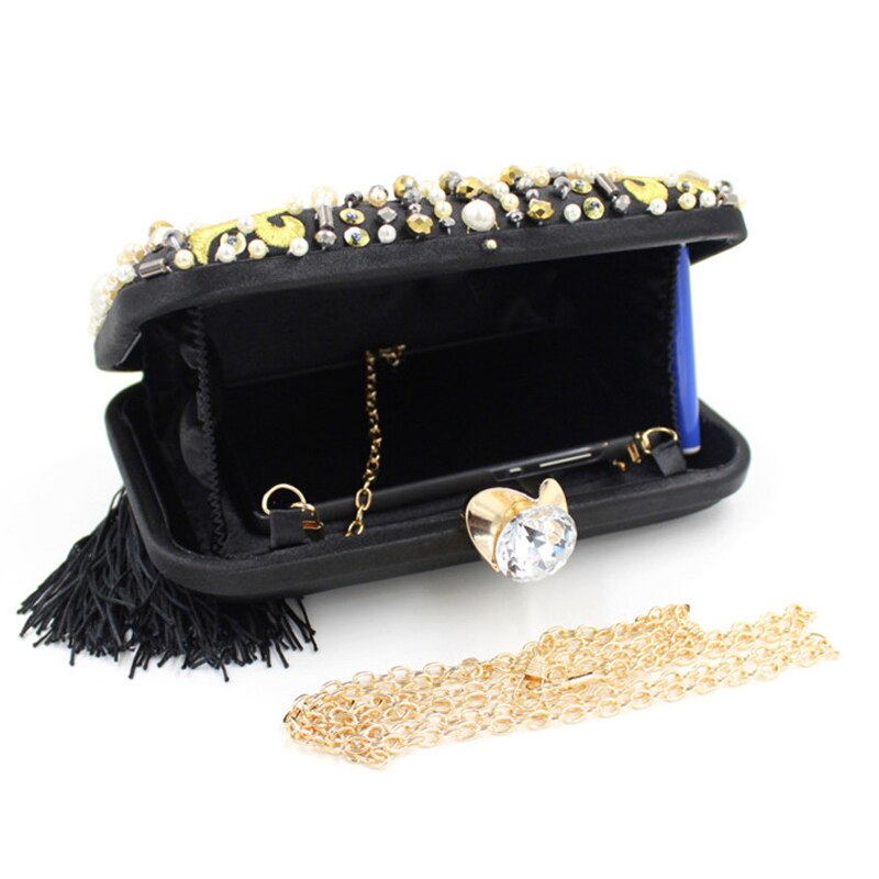 Luxury Pearl Beads Diamonds Gold Embroidery Clutch Bag SR5003