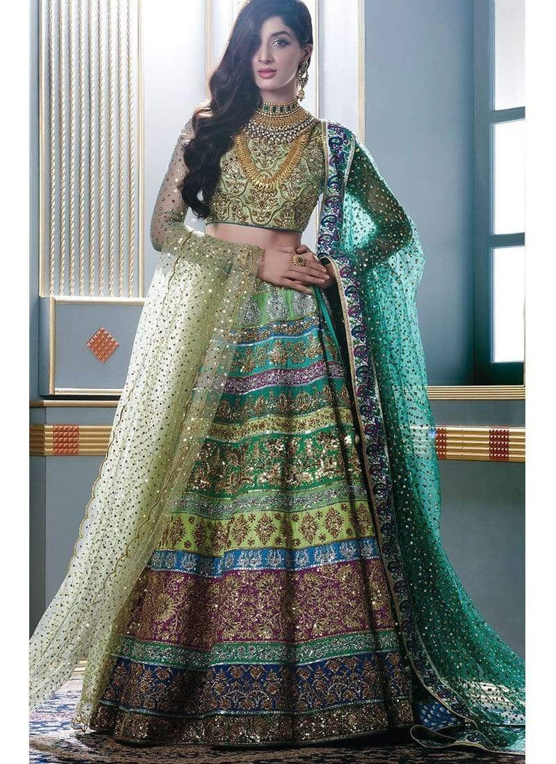 Vintage Royal Green Bridal Wear Lehenga Choli In Silk SFIN226 - ShreeFashionWear  