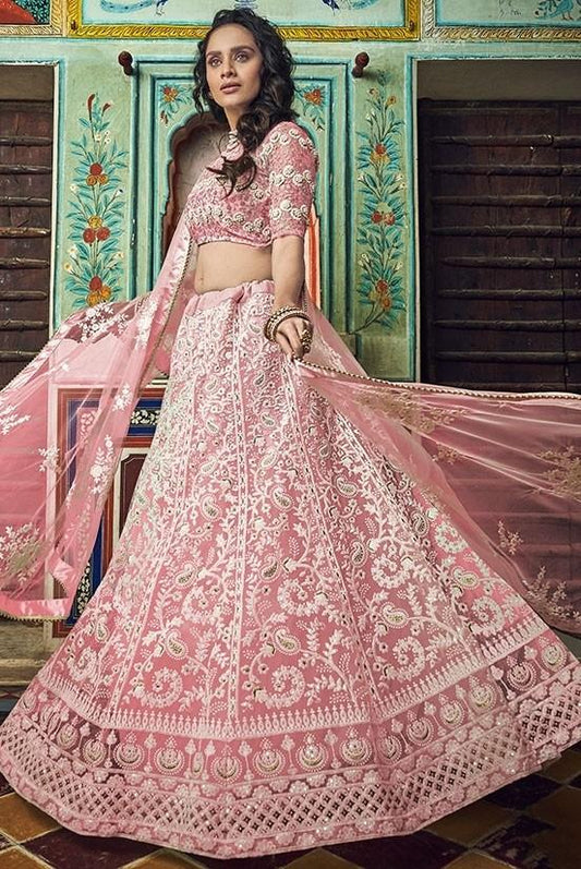 Haute Couture Peach Cocktail Lehenga In Net SIYA4323BR - ShreeFashionWear  