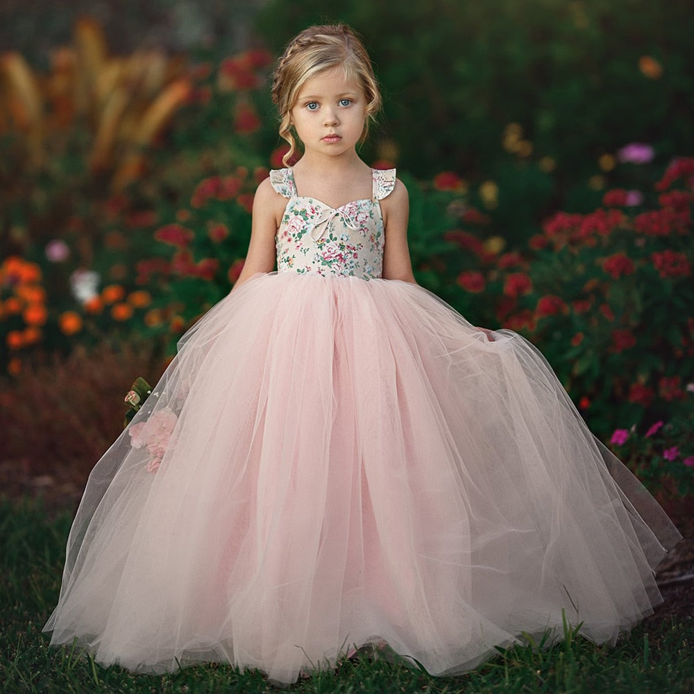 Baby Kids Girls Princess Dress Pageant Wedding Birthday Party Lace Long Dresses summer girl Party Dresses girls Lace Dress