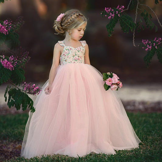 Baby Kids Girls Princess Dress Pageant Wedding Birthday Party Lace Long Dresses summer girl Party Dresses girls Lace Dress