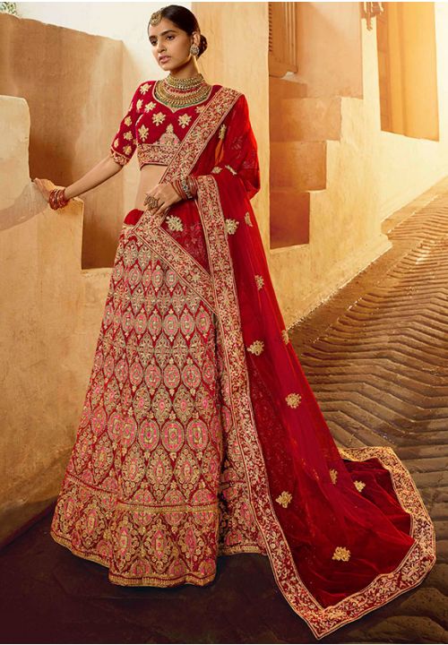 Heavy Bridal Indian Wedding Lehenga Choli In Velvet SRARY7404
