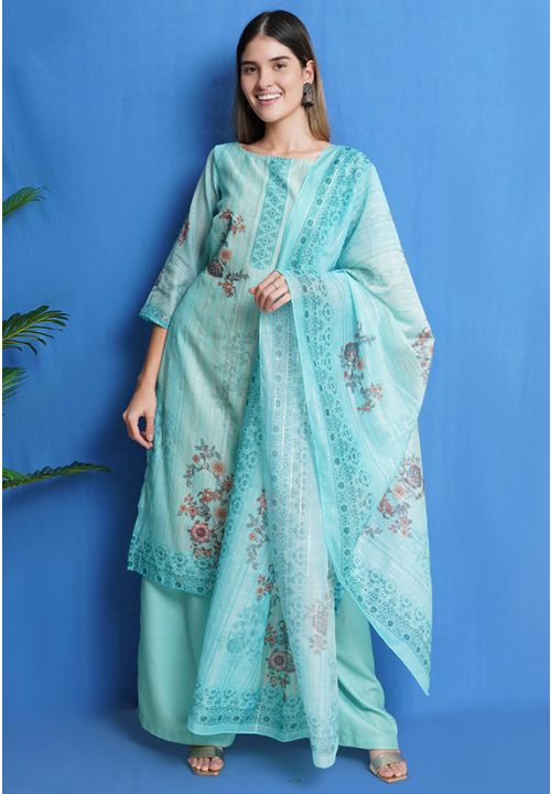 Ice Blue Chanderi Silk Plus Size Silk Salwar Pant Kameez SHSTL18509 - ShreeFashionWear  