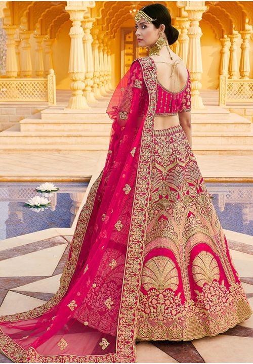 Indian Bridal Pink Velvet Hand Work Lehenga Choli SFARY10501 - ShreeFashionWear  