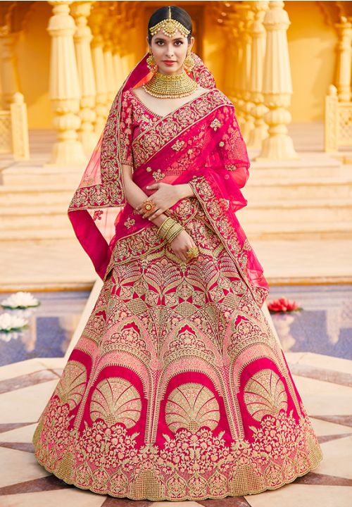 Indian Bridal Pink Velvet Hand Work Lehenga Choli SFARY10501 - ShreeFashionWear  