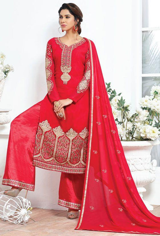 Indian Sangeet Night Red Palazzo Salwar Suit In Georgette SIYA42310YS - ShreeFashionWear  