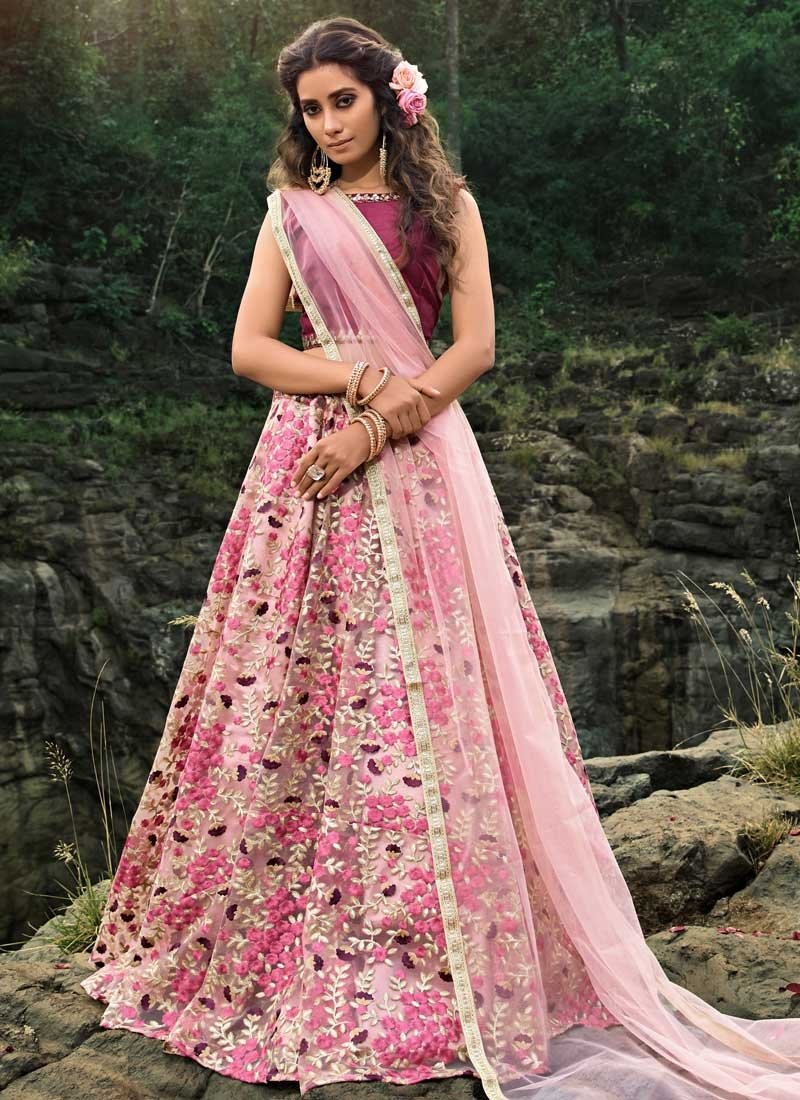 Influence Pink Indian Wedding Reception Lehenga Choli Set In Net SFPARTY342 - ShreeFashionWear  