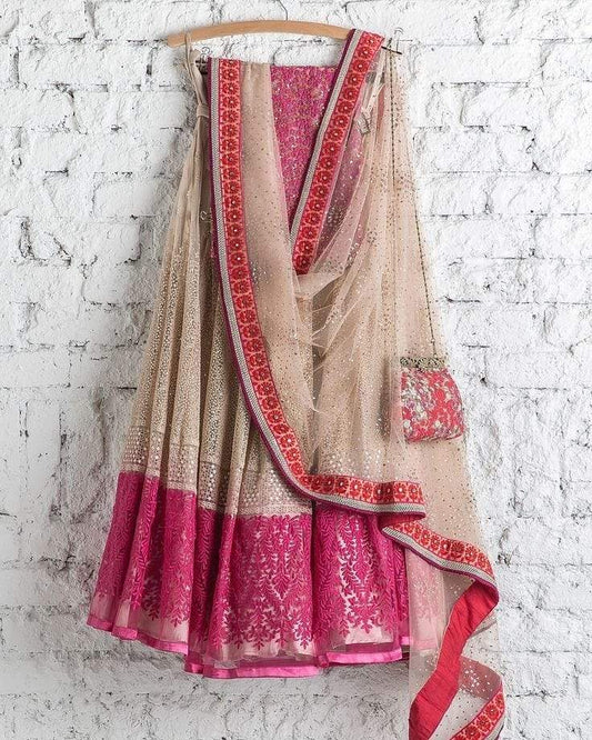 Ivory Pink Bridal Handwork Net Silk Lehenga Choli  INS2207 - ShreeFashionWear  