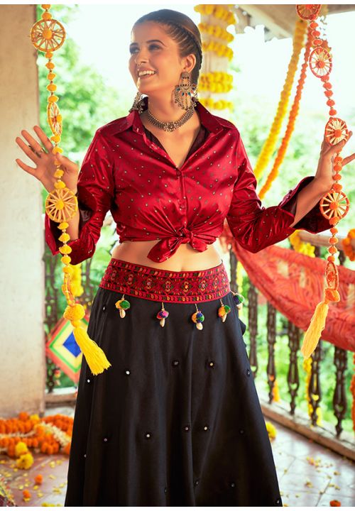 Black Festival Navaratri Choli Ethnic Skirt with Top SAKHU13804R - ShreeFashionWear  