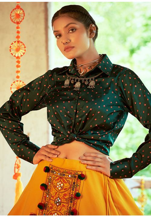 Yellow Green Festival Navaratri Choli Ethnic Skirt with Top SAKHU13806R
