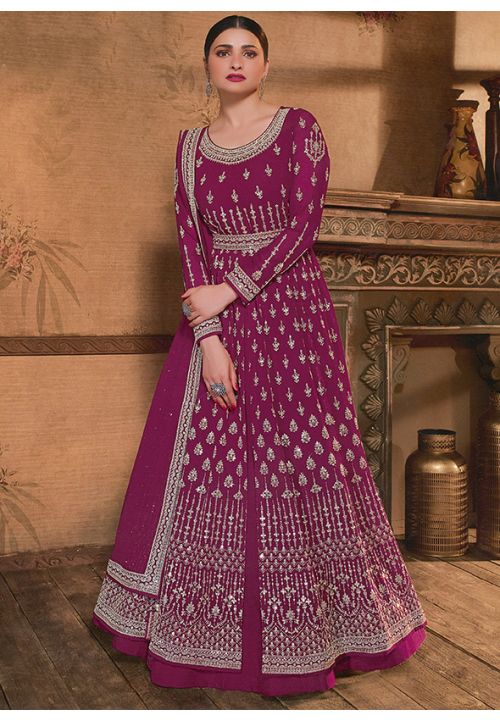 Magenta Prachi Desai Bollywood Long Anarkali Gown SFKN66407
