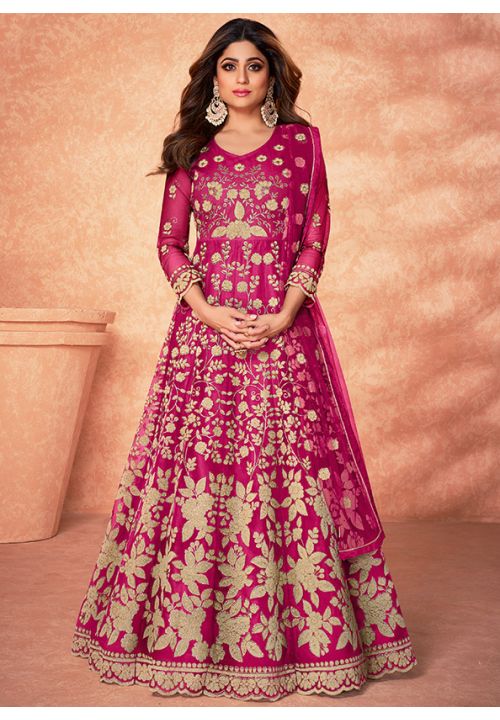 Magenta Wedding Long Anarkali Suit Gown SRSA332402 - ShreeFashionWear  