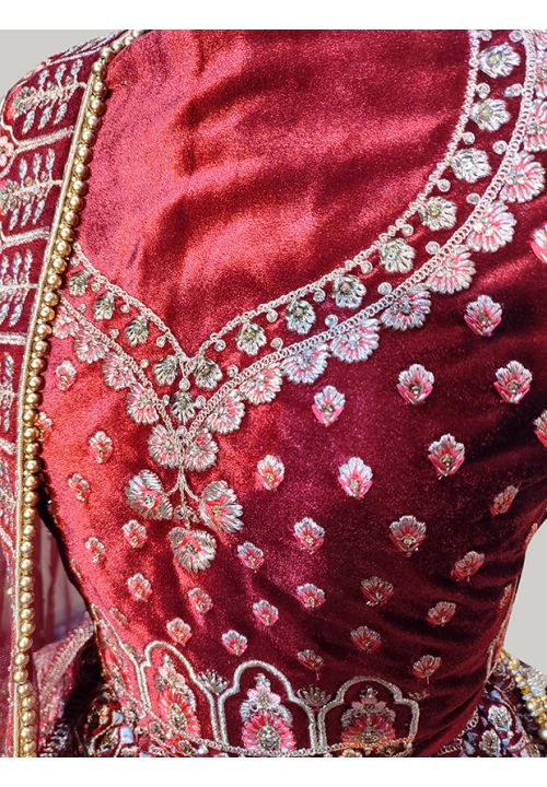 Maroon Handcrafted Bridal Velvet Lehenga Set SRKSR47203 - ShreeFashionWear  