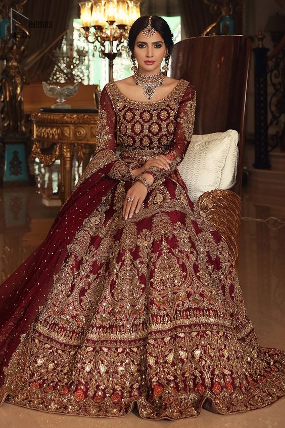 Sequins Georgette Wedding Lehenga Choli in Maroon - LC7055
