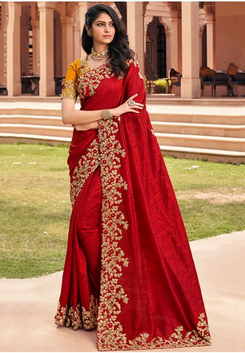 Maroon Red Pure Silk Wedding Designer Saree SFYMK3510 - ShreeFashionWear  