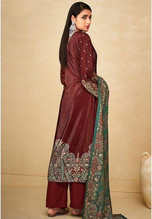 Maroon Wedding Kashmiri Print Velevet Plus Size Palazzo SFSTL15701 - ShreeFashionWear  