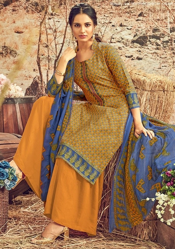 Mustard Color Cotton Fabric Palazzo Suit SY58169 - ShreeFashionWear  