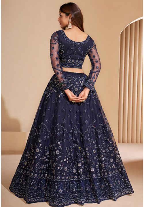Navy blue lehenga / makeup for Indian dress / jewelery / bangles/ curly  hair/ hairstyle | Sequin skirt, Women, Attire