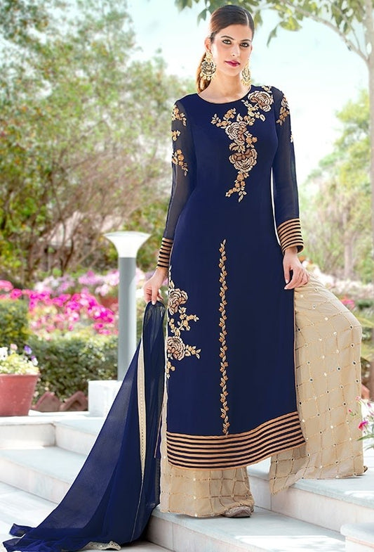Navy Blue Color Georgette Fabric Palazzo Suit SY35419 - ShreeFashionWear  
