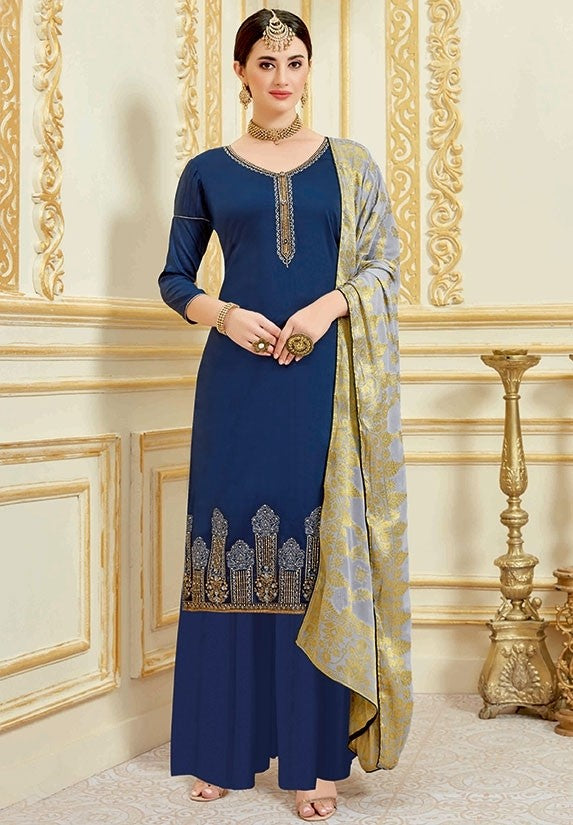 Navy Blue Color Satin Fabric Palazzo Suit SFWY668 - ShreeFashionWear  