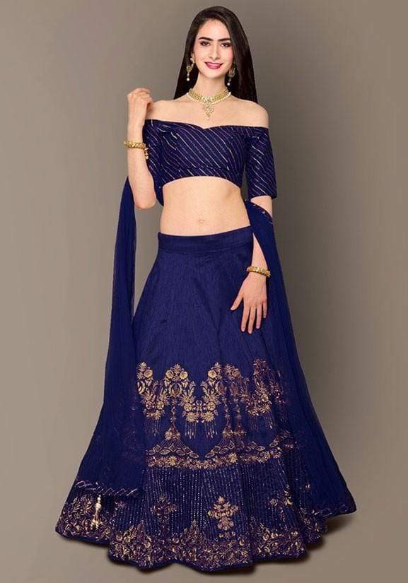 Navy Blue Color Silk Fabric Lehenga Choli SY97454 - ShreeFashionWear  