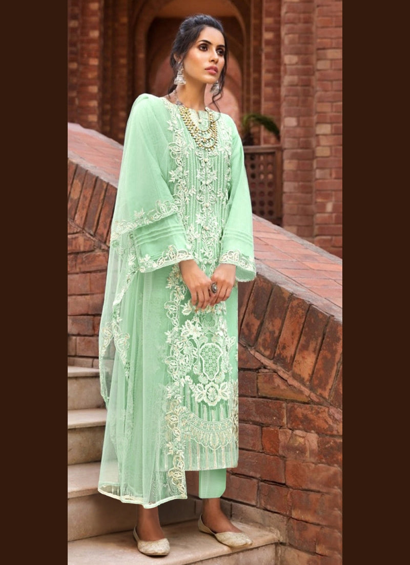 Net Green Designer Salwar Kameez Suit Small - 3XL SAGA438 - ShreeFashionWear  