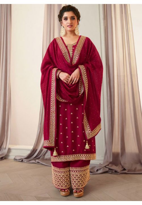 Nidhi Shah Magenta Bollywood Palazzo Suit In Silk SFSA289401 - ShreeFashionWear  