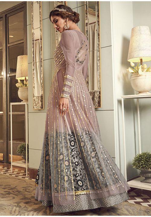 Purple Floor Length Jacket Style Anarkali Gown - Salwar Kameez Designer  Collection