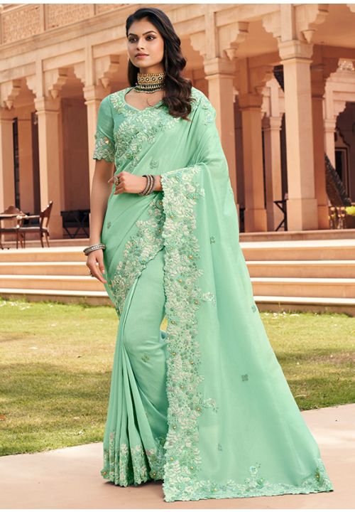 Online Green Bridal Wedding Festive Saree In Pure Silk SFYMK3509 - ShreeFashionWear  