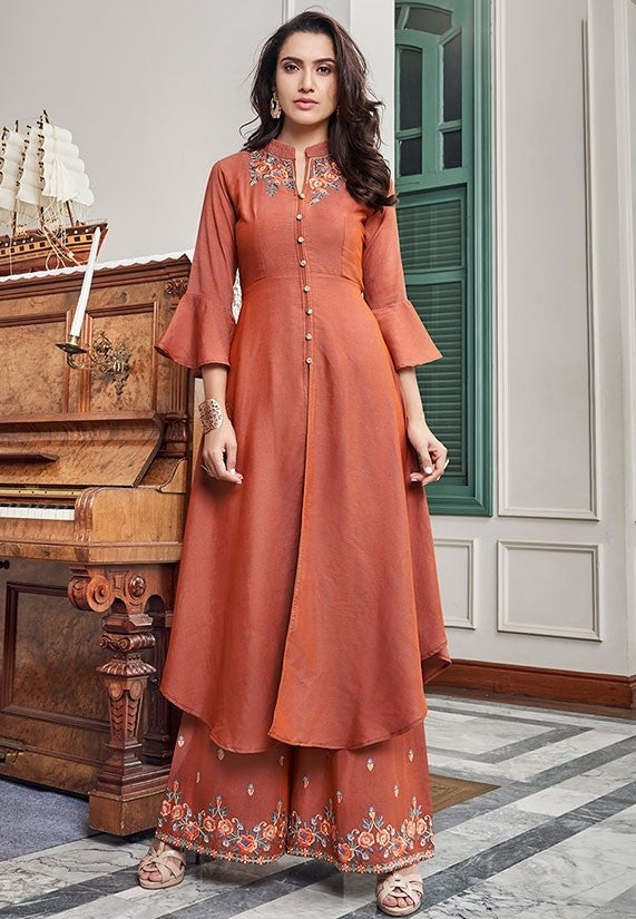 Online Readymade Cotton Palazzo Suit In Orange SHREE905 - ShreeFashionWear  