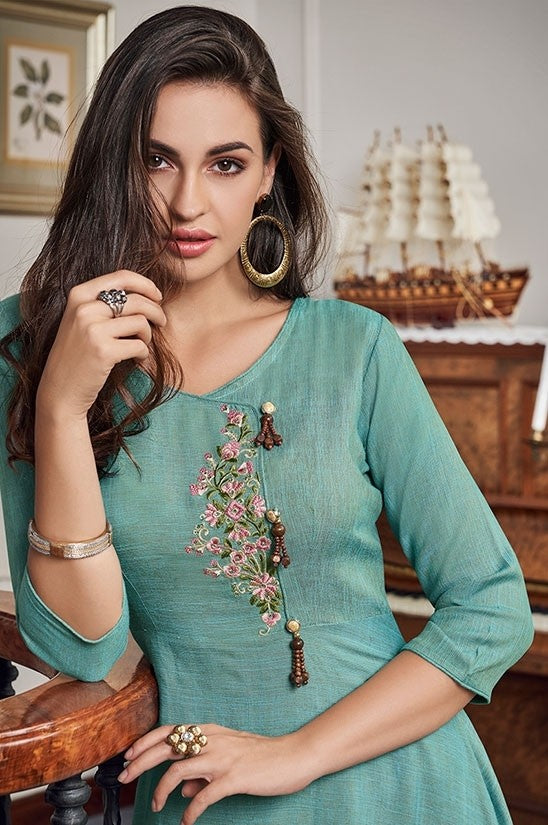 Online Readymade Cotton Palazzo Suit In Turquoise SHREE904 - ShreeFashionWear  