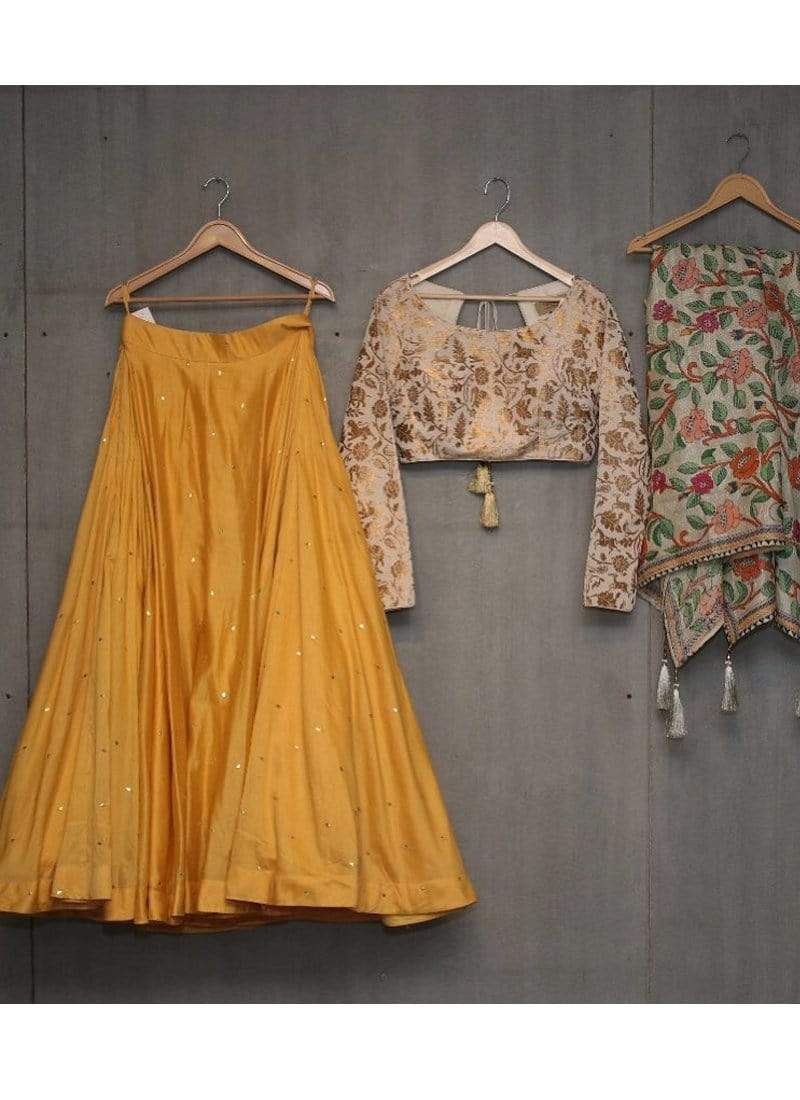 Online Musturd Yellow Art Silk Haldi Lehenga SFIN0221 - ShreeFashionWear  