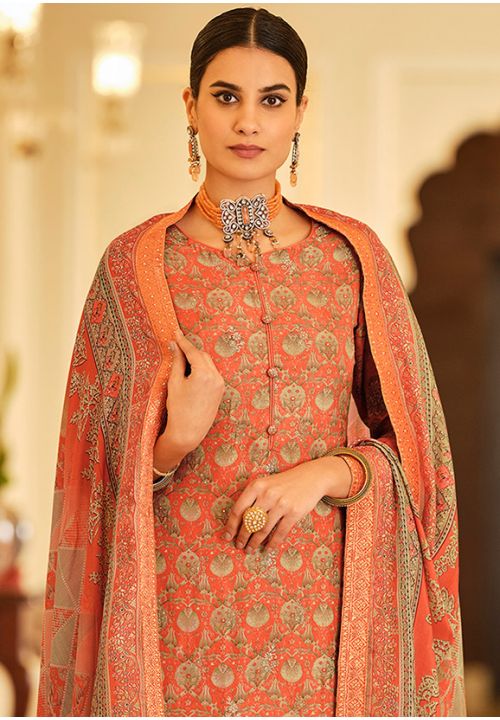Orange Viscose Silk Plus Size Palazzo Suits Salwar  SFSTL17507 - ShreeFashionWear  