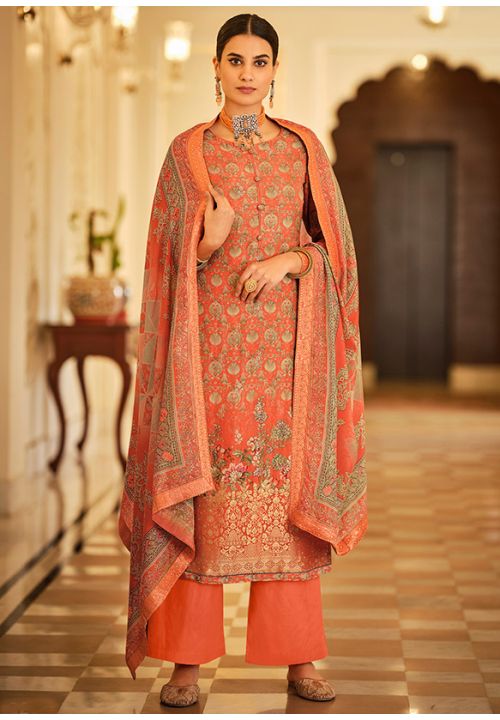 Orange Viscose Silk Plus Size Palazzo Suits Salwar  SFSTL17507 - ShreeFashionWear  