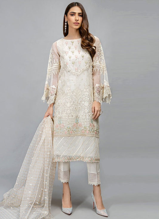 Organza Off White Pakistani Cigratte Style Salwar Kameez Pants FZ0891 - ShreeFashionWear  