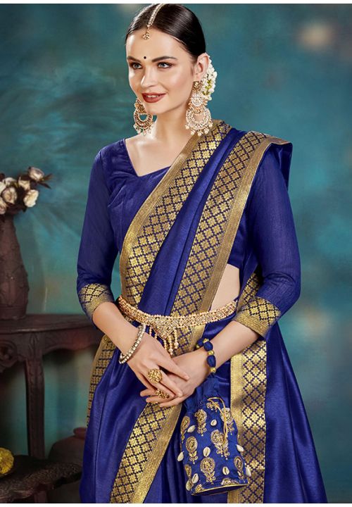 Blue Art Silk Indian Bridesmaid Wedding Saree  SRPRF164603 - ShreeFashionWear  